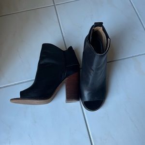 Kelsi Dagger Peep Toe Black Heeled Booties